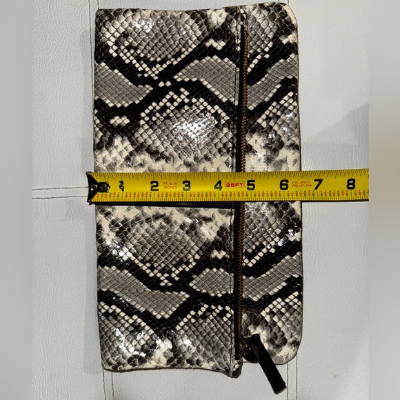Clare V. Los Angeles Leather Foldover Python, Black & Poppy Clutch - Picture 11 of 12